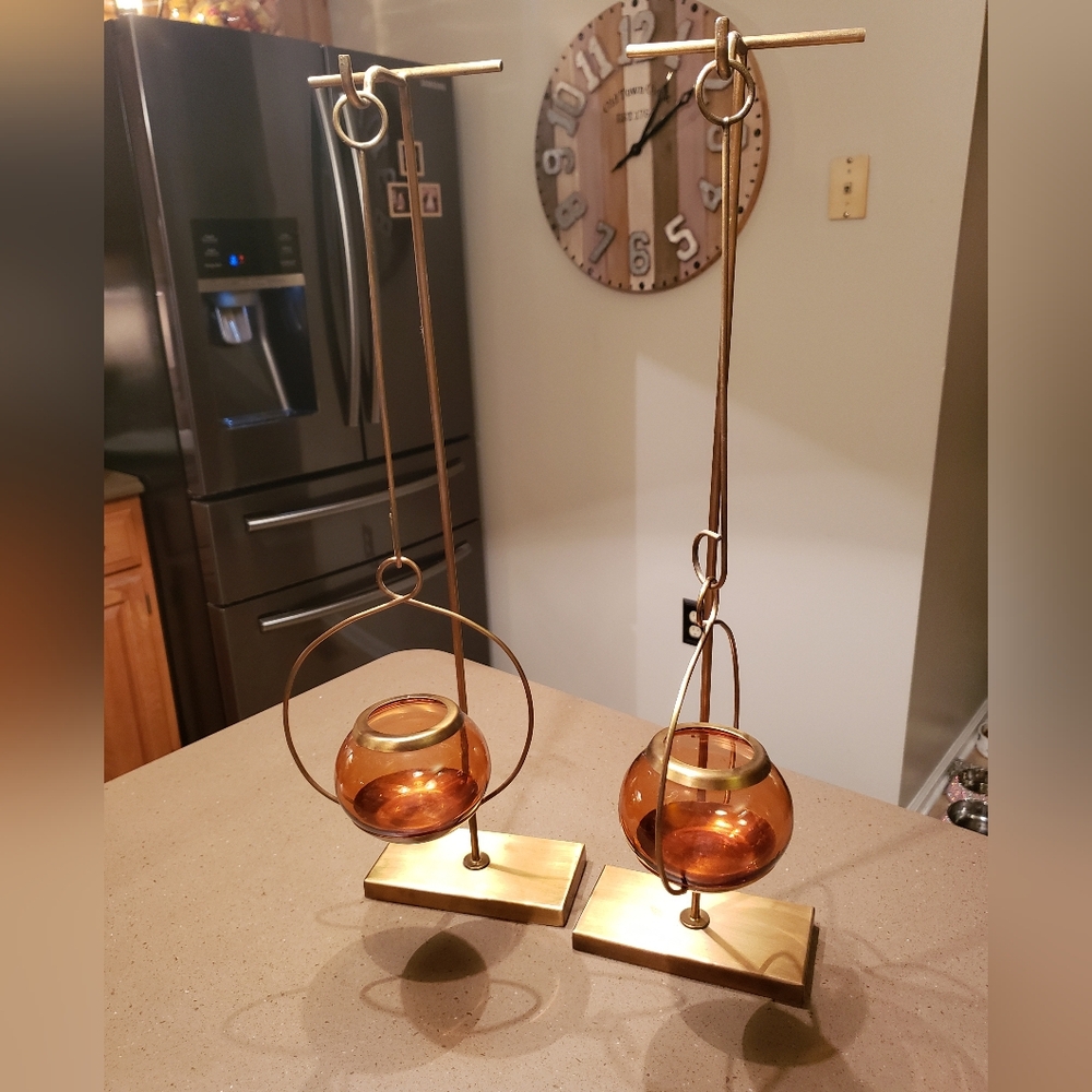 Brushed Gold With Copper Votive Pendulum Candleholders